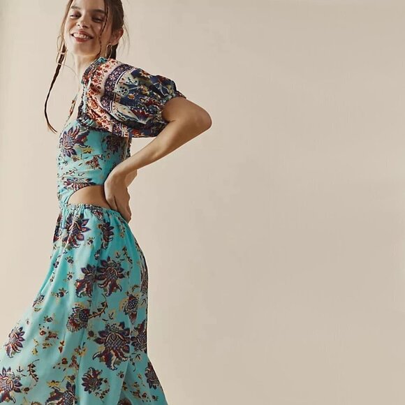 NWT Free People turquoise blue tropical floral print one piece jumpsuit, S - Picture 3 of 16